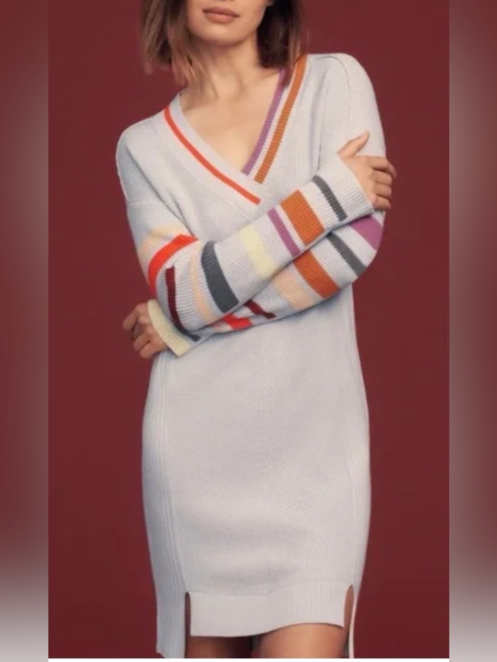 NWT Daily Practice Anthropologie Gray Stripe Long Sleeve Lounge Sweater Dress S